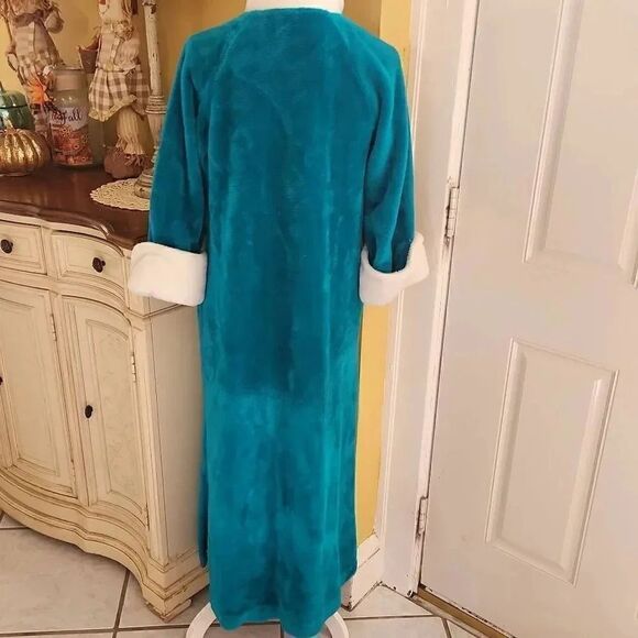 Vintage David Brown teal plush nightgown robe women's size Small - Picture 4 of 5